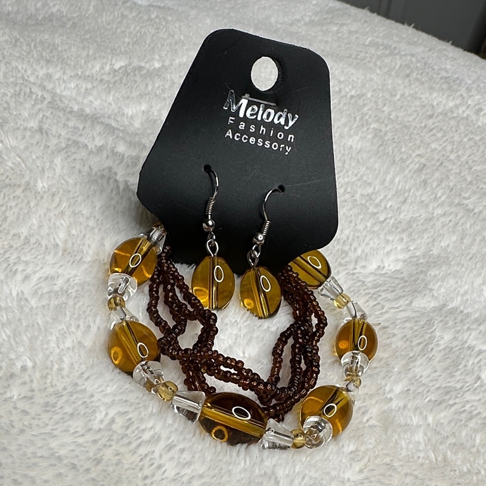 Bracelets and Earring Set by Melody Fashion Accessory Brown and Gold Jewelry NWT